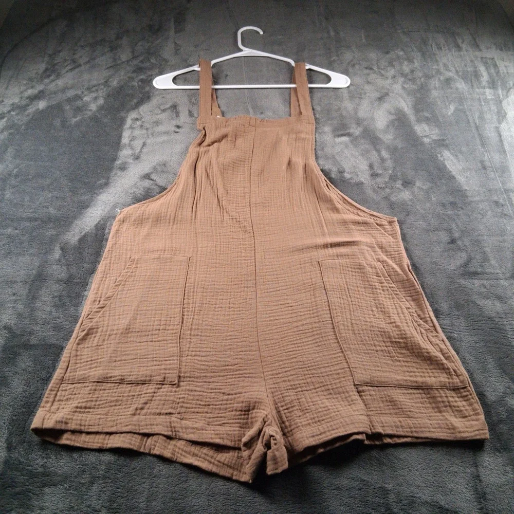NWT CUPSHE Cotton Gauze Romper Womens Size Medium Brown Textured Pocket Jumpsuit - Picture 3 of 8